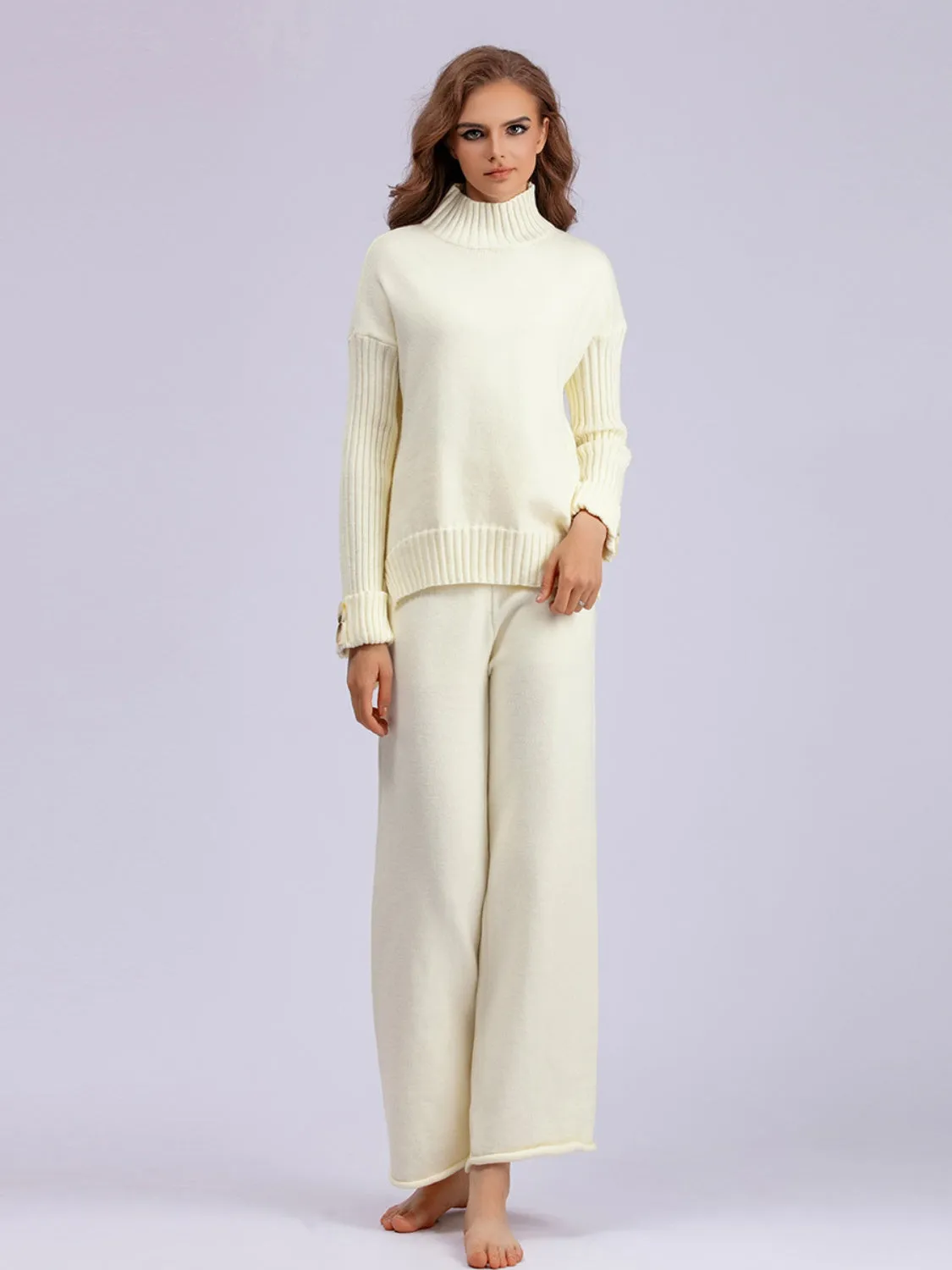 Hazel Blues® |  Basic Bae High- Low Turtleneck Long Sleeve Top and Pants Sweater Set