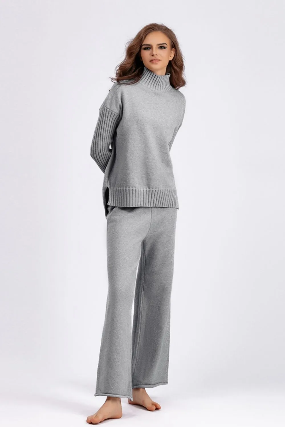 Hazel Blues® |  Basic Bae High- Low Turtleneck Long Sleeve Top and Pants Sweater Set