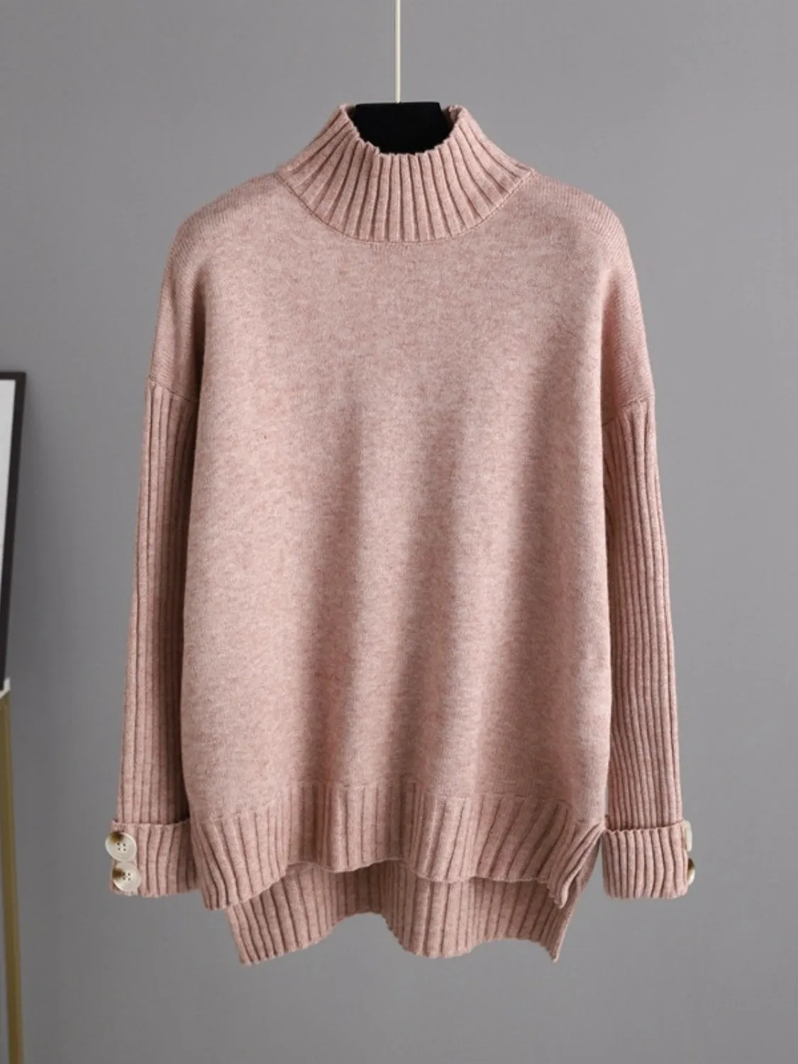 Hazel Blues® |  Basic Bae High- Low Turtleneck Long Sleeve Top and Pants Sweater Set