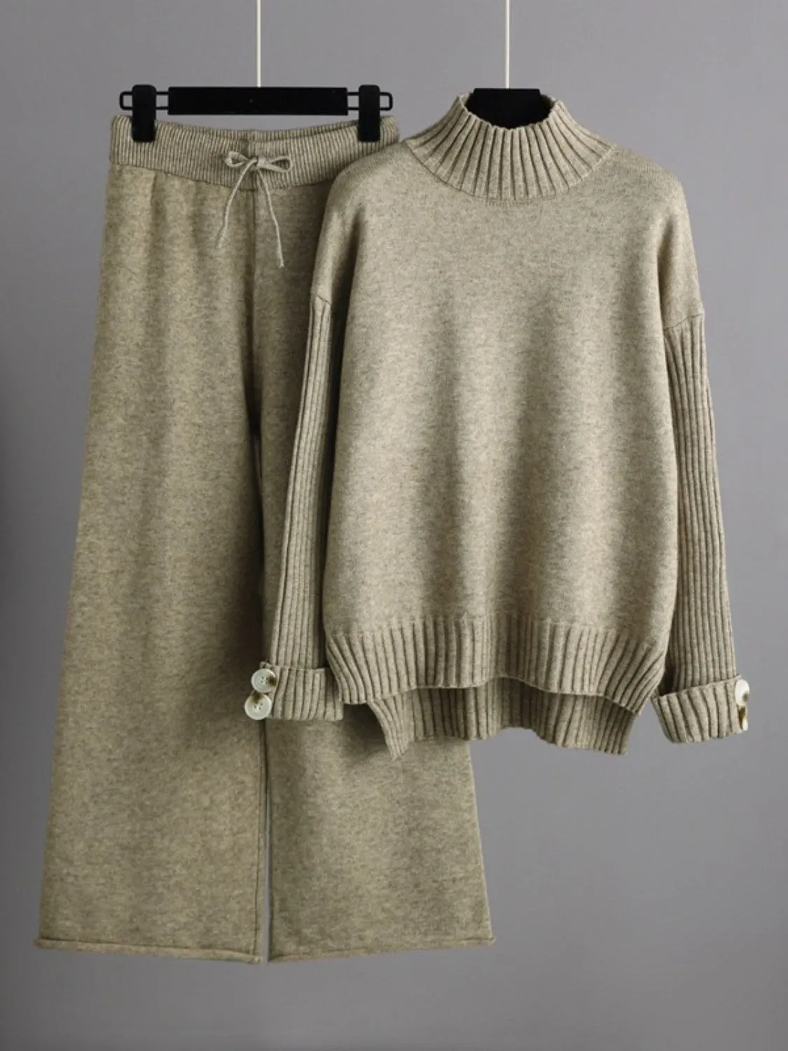 Hazel Blues® |  Basic Bae High- Low Turtleneck Long Sleeve Top and Pants Sweater Set