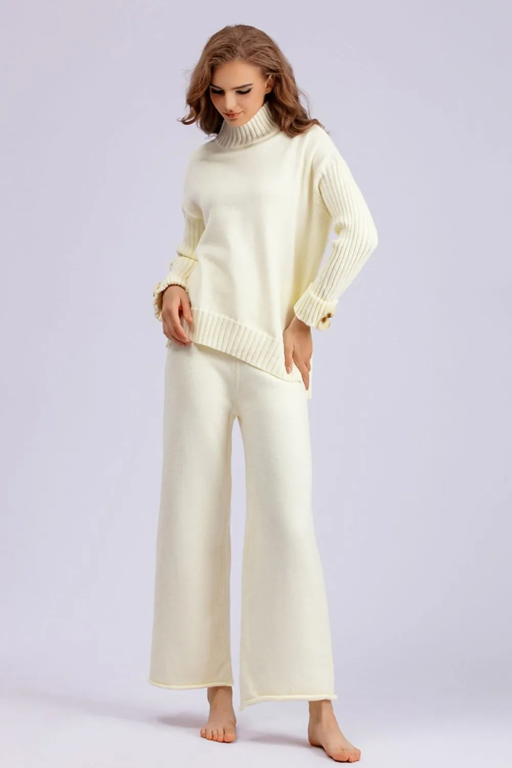 Hazel Blues® |  Basic Bae High- Low Turtleneck Long Sleeve Top and Pants Sweater Set