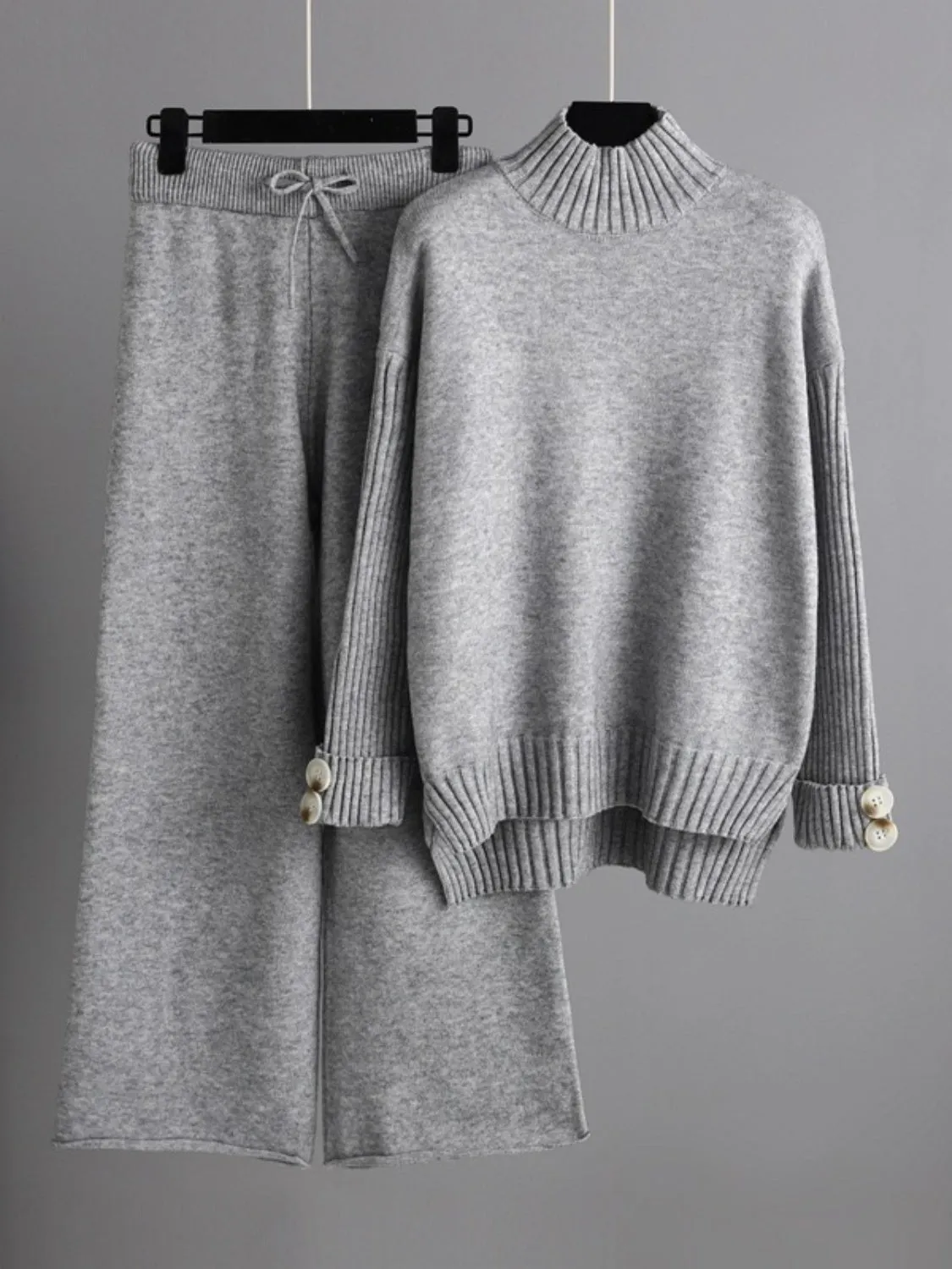 Hazel Blues® |  Basic Bae High- Low Turtleneck Long Sleeve Top and Pants Sweater Set