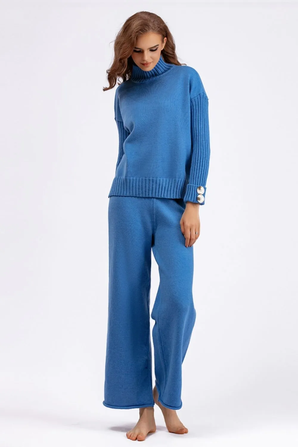 Hazel Blues® |  Basic Bae High- Low Turtleneck Long Sleeve Top and Pants Sweater Set