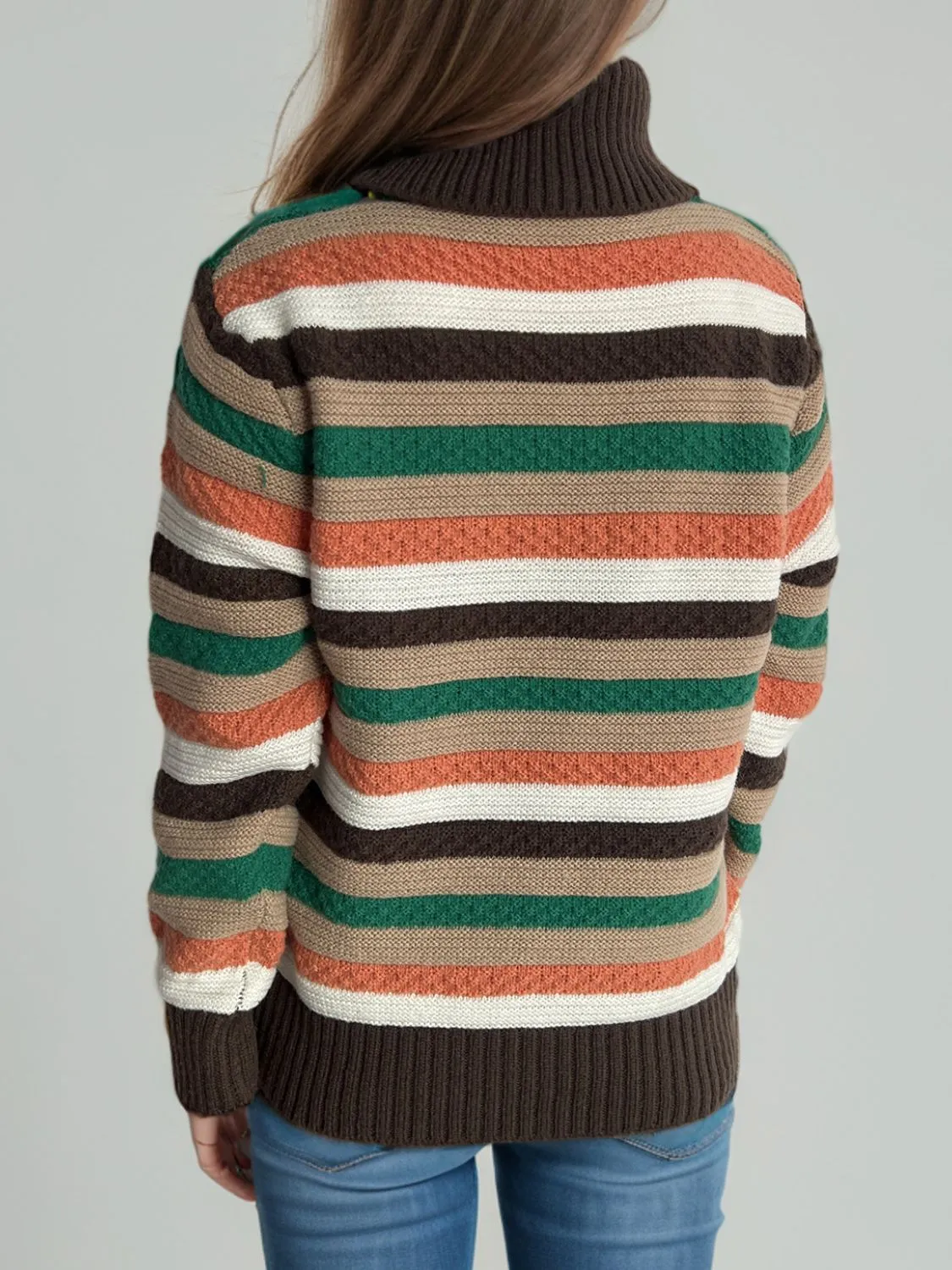 Hazel Blues® |  Contrast Stripes Turtleneck Long Sleeve Sweater