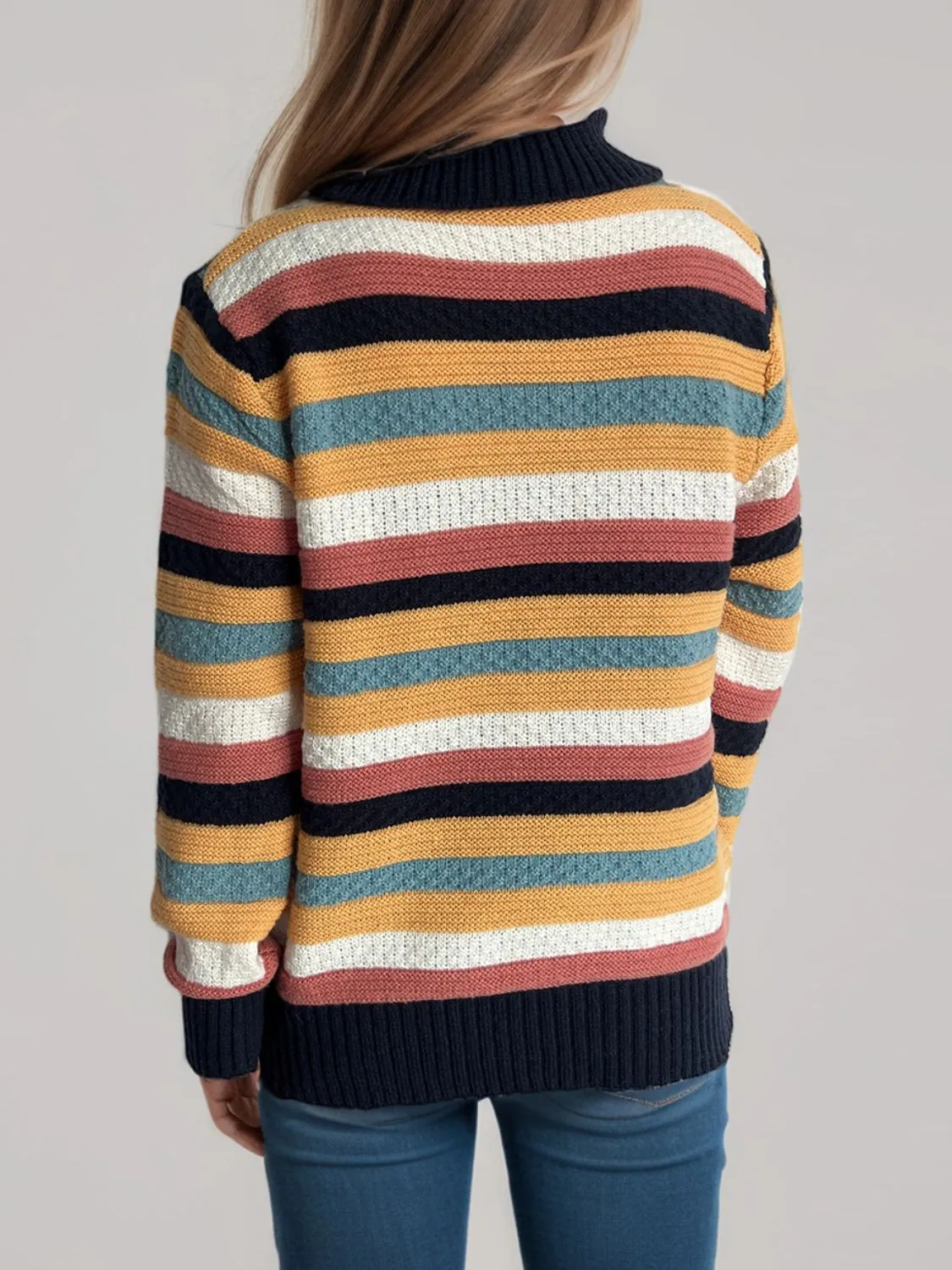 Hazel Blues® |  Contrast Stripes Turtleneck Long Sleeve Sweater