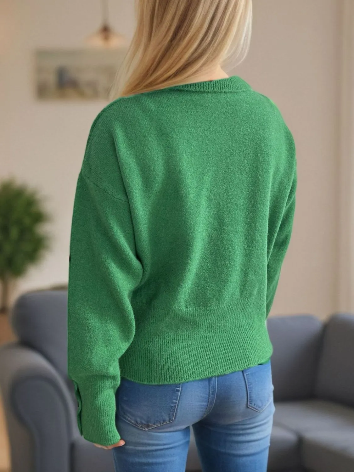 Hazel Blues® |  Front Slit Decorative Button Turtleneck Sweater