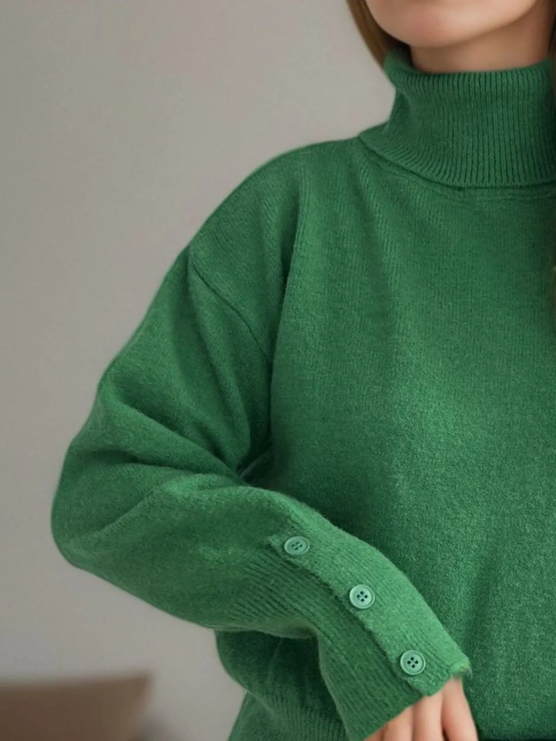 Hazel Blues® |  Front Slit Decorative Button Turtleneck Sweater