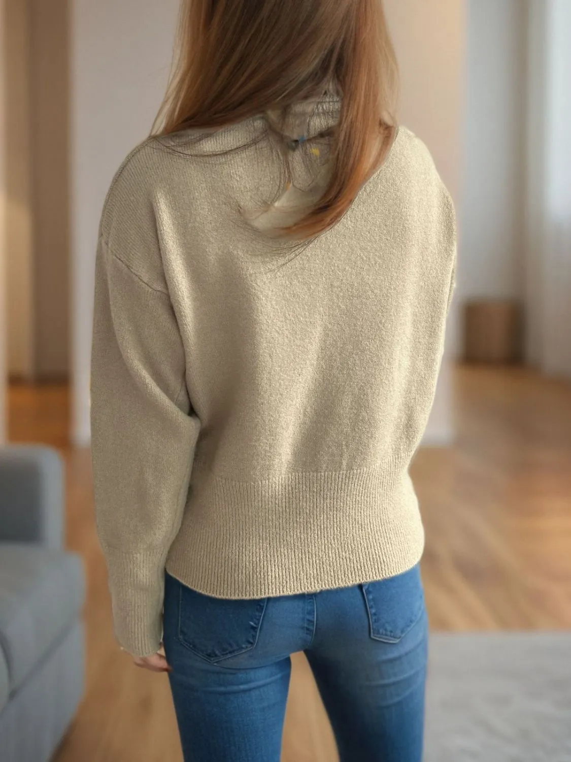 Hazel Blues® |  Front Slit Decorative Button Turtleneck Sweater
