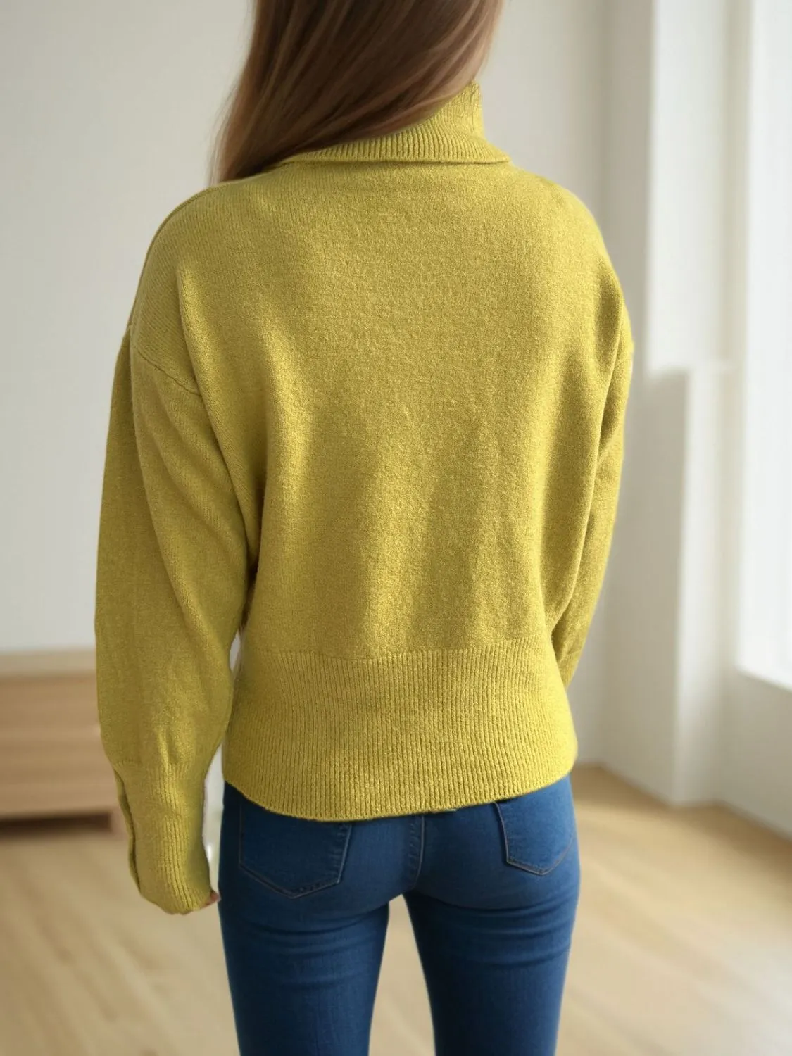 Hazel Blues® |  Front Slit Decorative Button Turtleneck Sweater