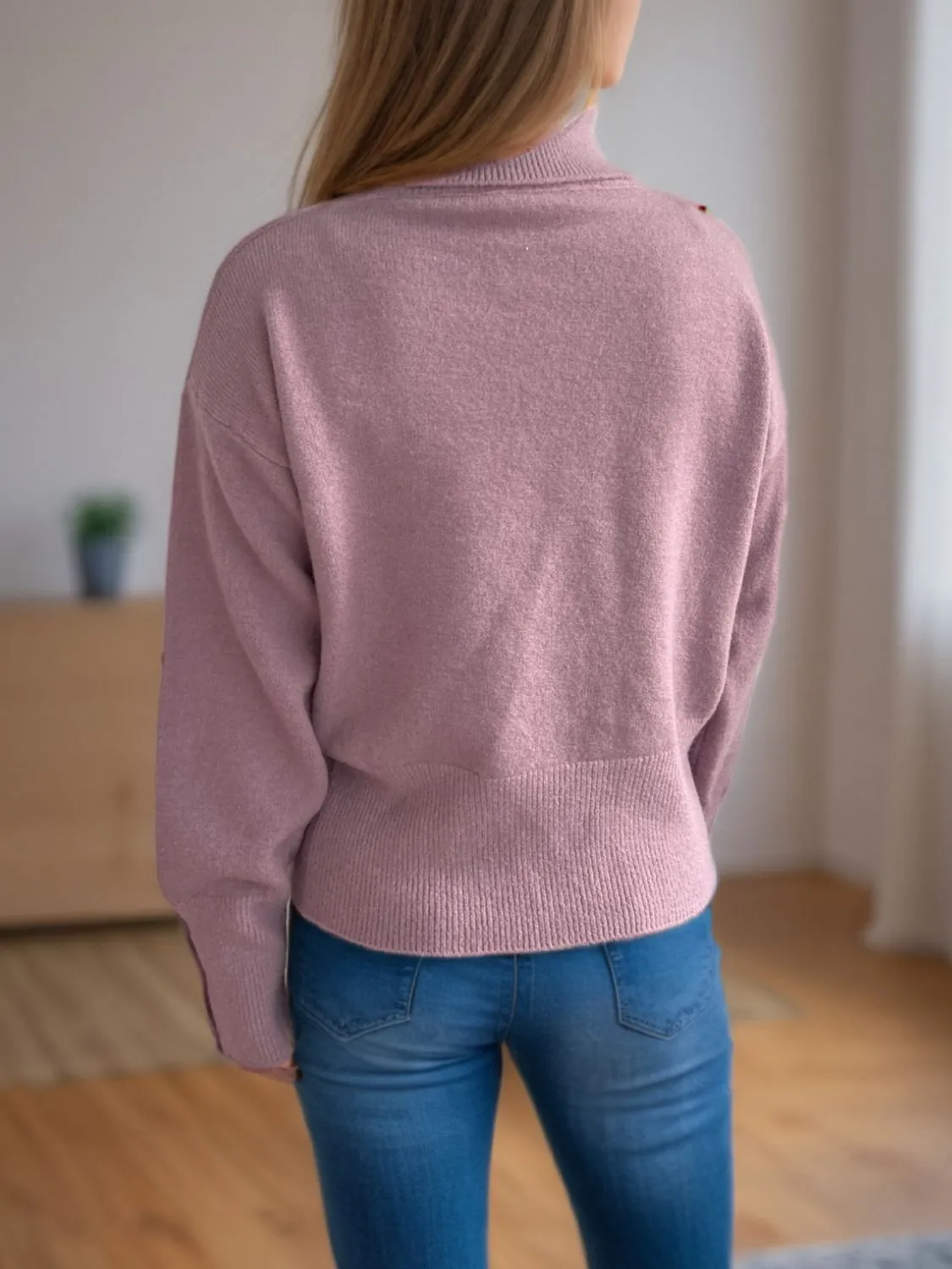 Hazel Blues® |  Front Slit Decorative Button Turtleneck Sweater