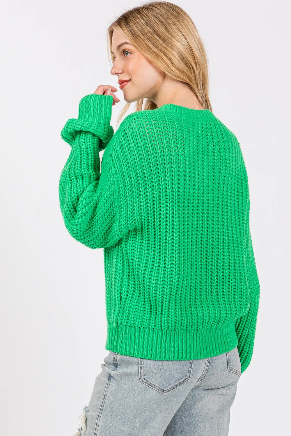Hazel Blues® |  SAGE   FIG Round Neck Drop Shoulder Sweater