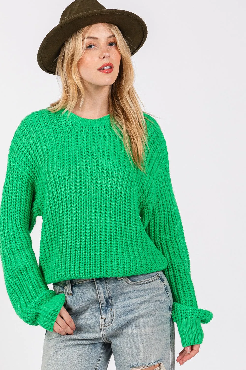 Hazel Blues® |  SAGE   FIG Round Neck Drop Shoulder Sweater