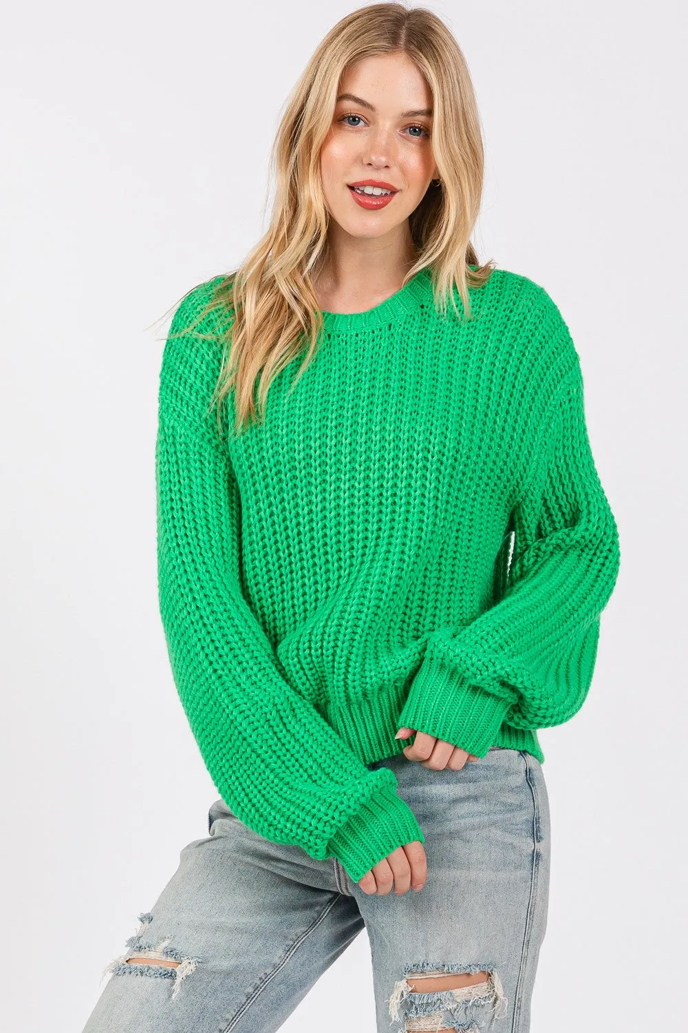 Hazel Blues® |  SAGE   FIG Round Neck Drop Shoulder Sweater