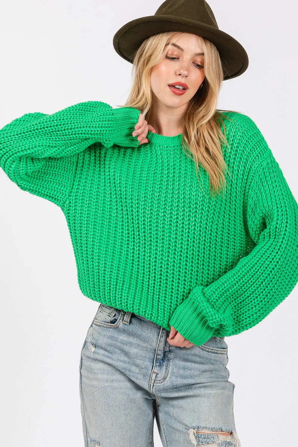 Hazel Blues® |  SAGE   FIG Round Neck Drop Shoulder Sweater