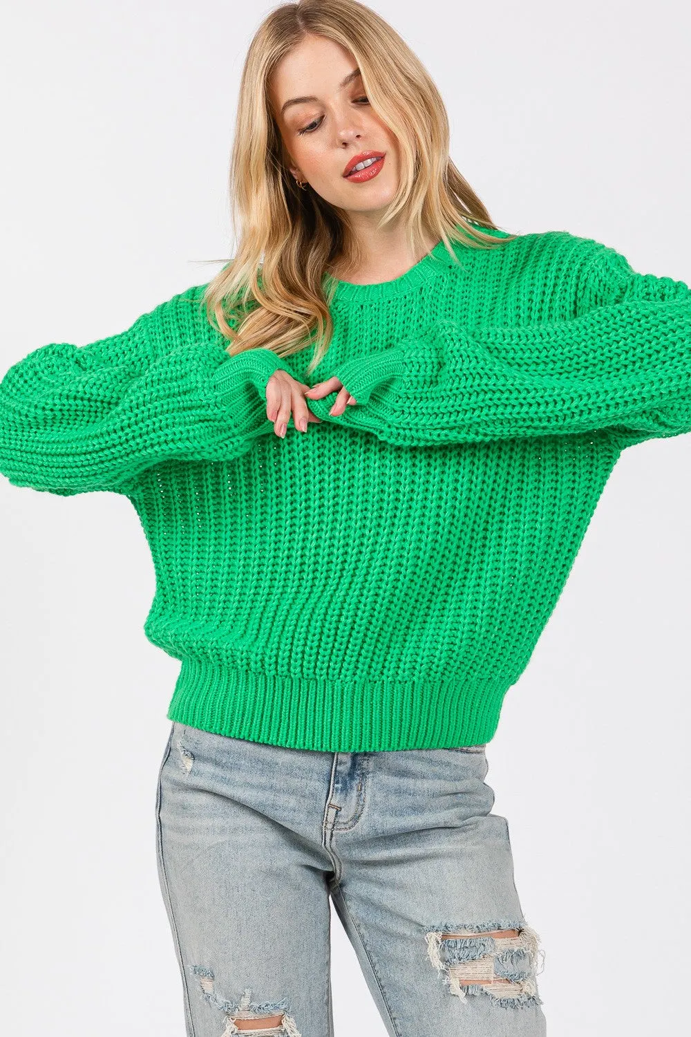 Hazel Blues® |  SAGE   FIG Round Neck Drop Shoulder Sweater
