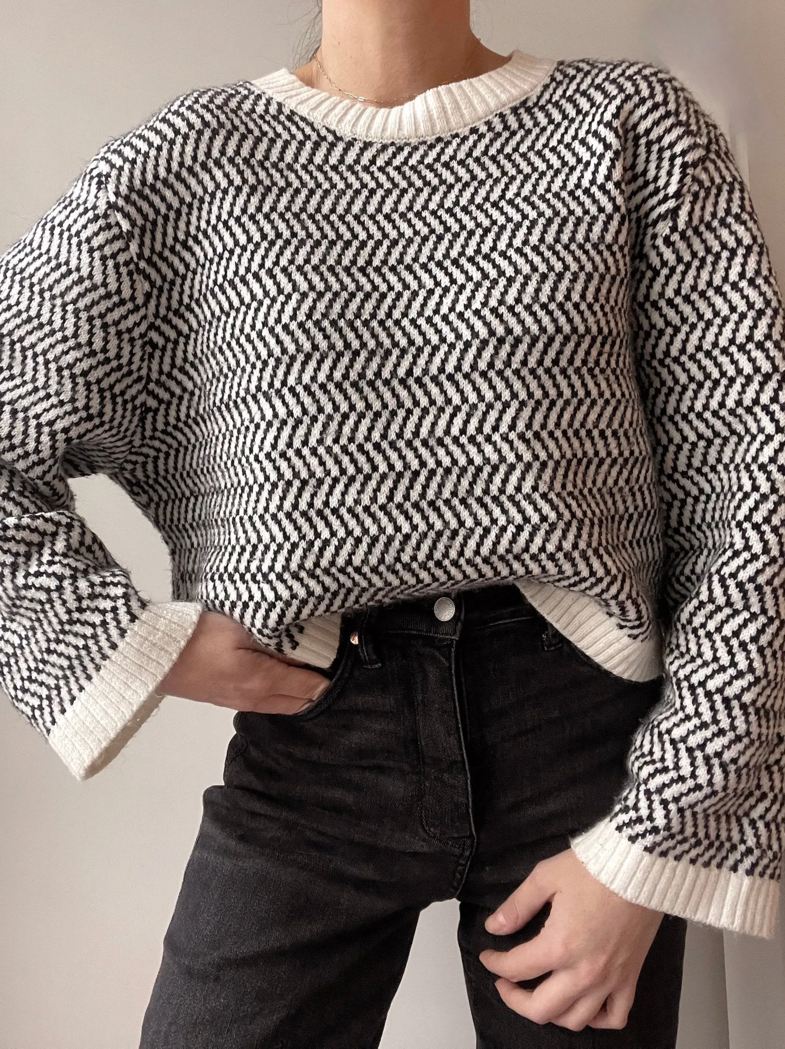 Herringbone Crew Neck Sweater