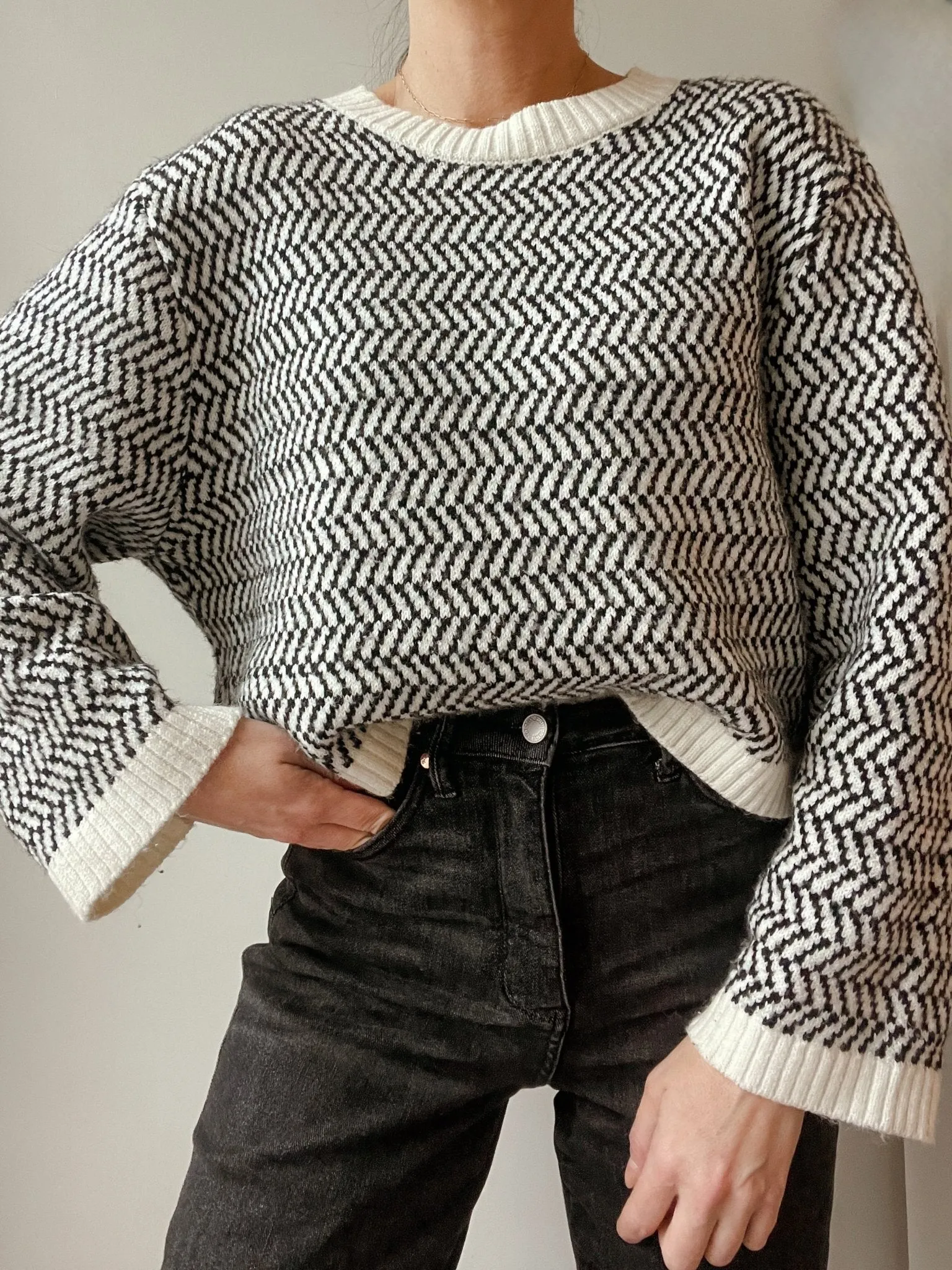 Herringbone Crew Neck Sweater