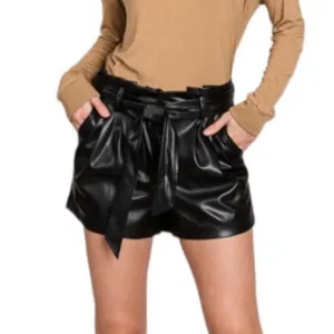 HEYSON faux leather high waist shorts S black