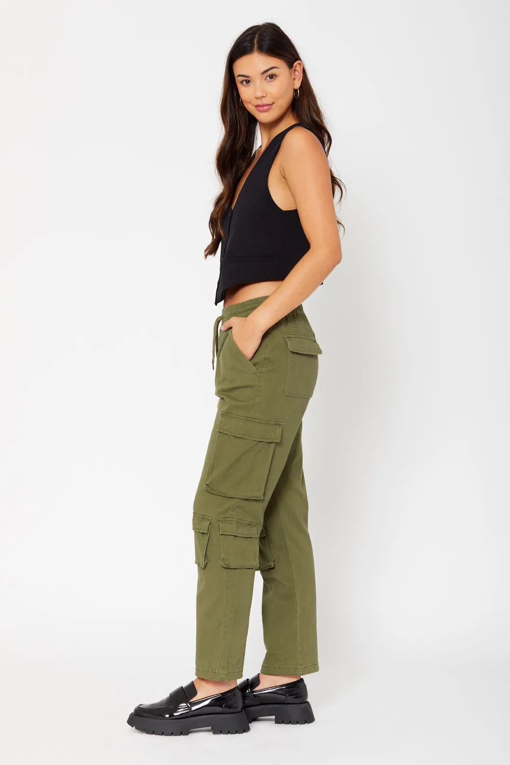High-rise cargo utility pants