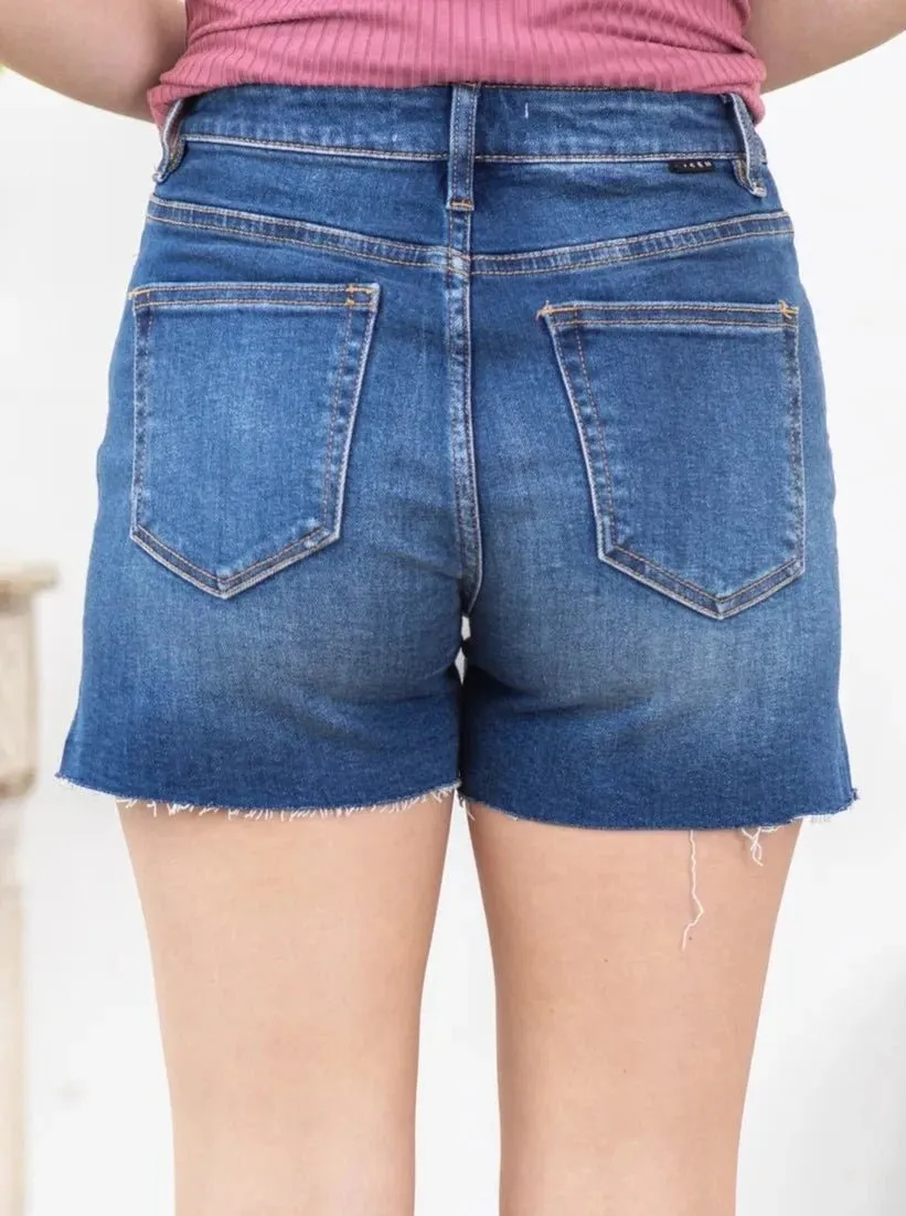 High Rise Raw Hem Side Slit Shorts