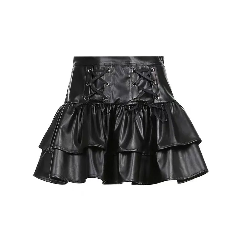 HIGH WAIST TIE LEATHER SKIRT UB98103