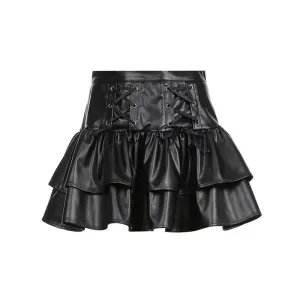 HIGH WAIST TIE LEATHER SKIRT UB98103