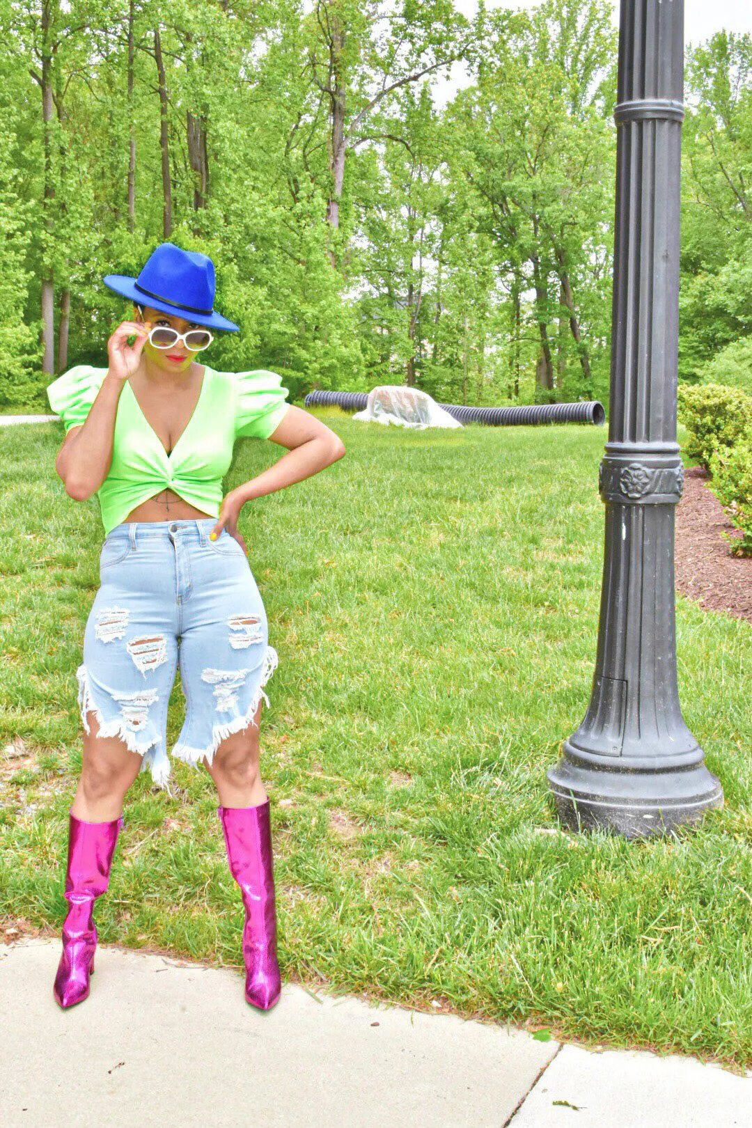 High Waisted Distressed Light Denim Shorts