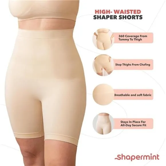 High Waisted Shapewear Shorts – Tummy Control, Thigh Slimming