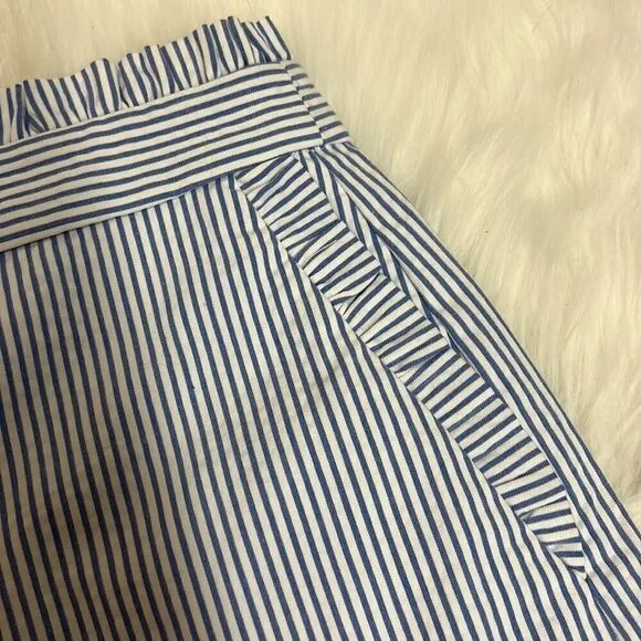 J. Crew | Blue Seersucker Ruffle High Waisted Shorts