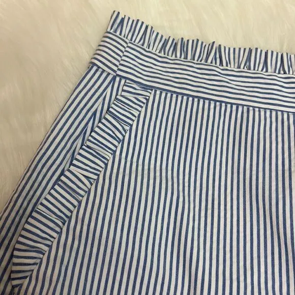 J. Crew | Blue Seersucker Ruffle High Waisted Shorts