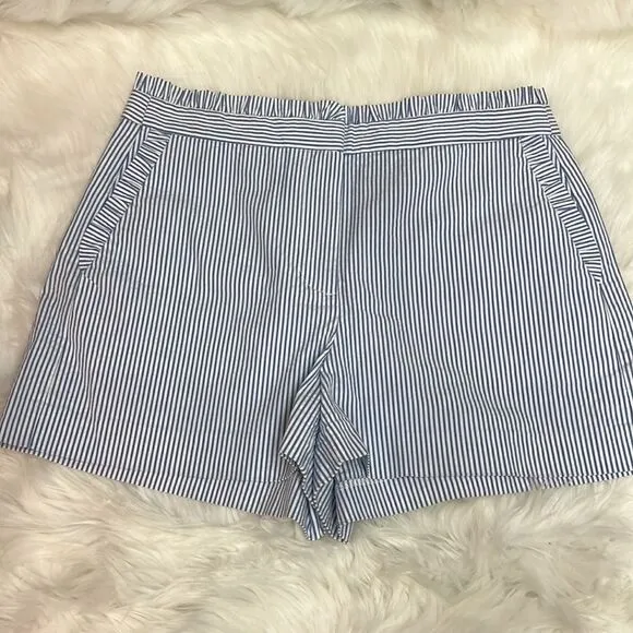 J. Crew | Blue Seersucker Ruffle High Waisted Shorts