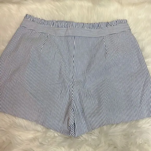 J. Crew | Blue Seersucker Ruffle High Waisted Shorts