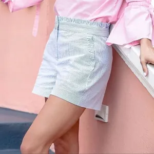 J. Crew | Blue Seersucker Ruffle High Waisted Shorts