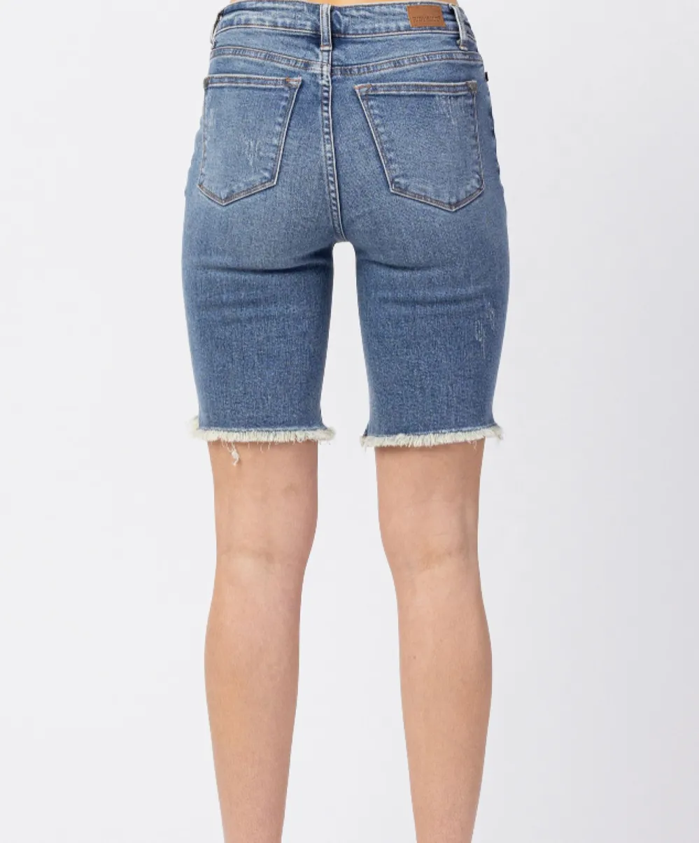 JUDY BLUE HIGH RISE CUT-OFF BERMUDA SHORTS | S-3XL