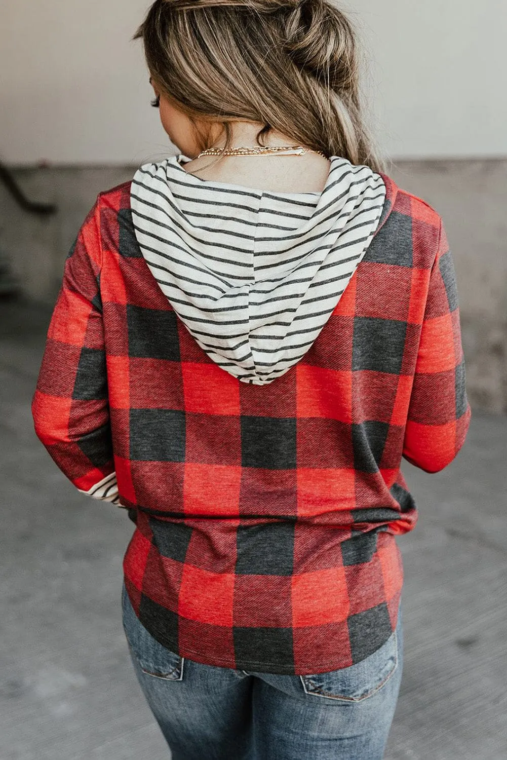 KaleaBoutique Christmas Plaid Striped Patchwork Drawstring Hoodie