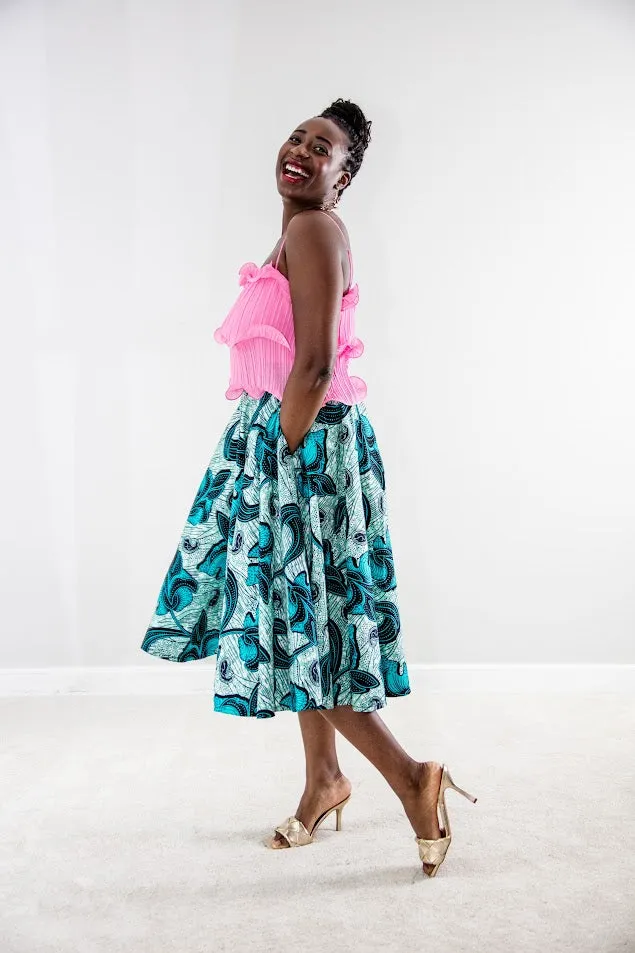 Kike Full Midi -Skirt- Teal water