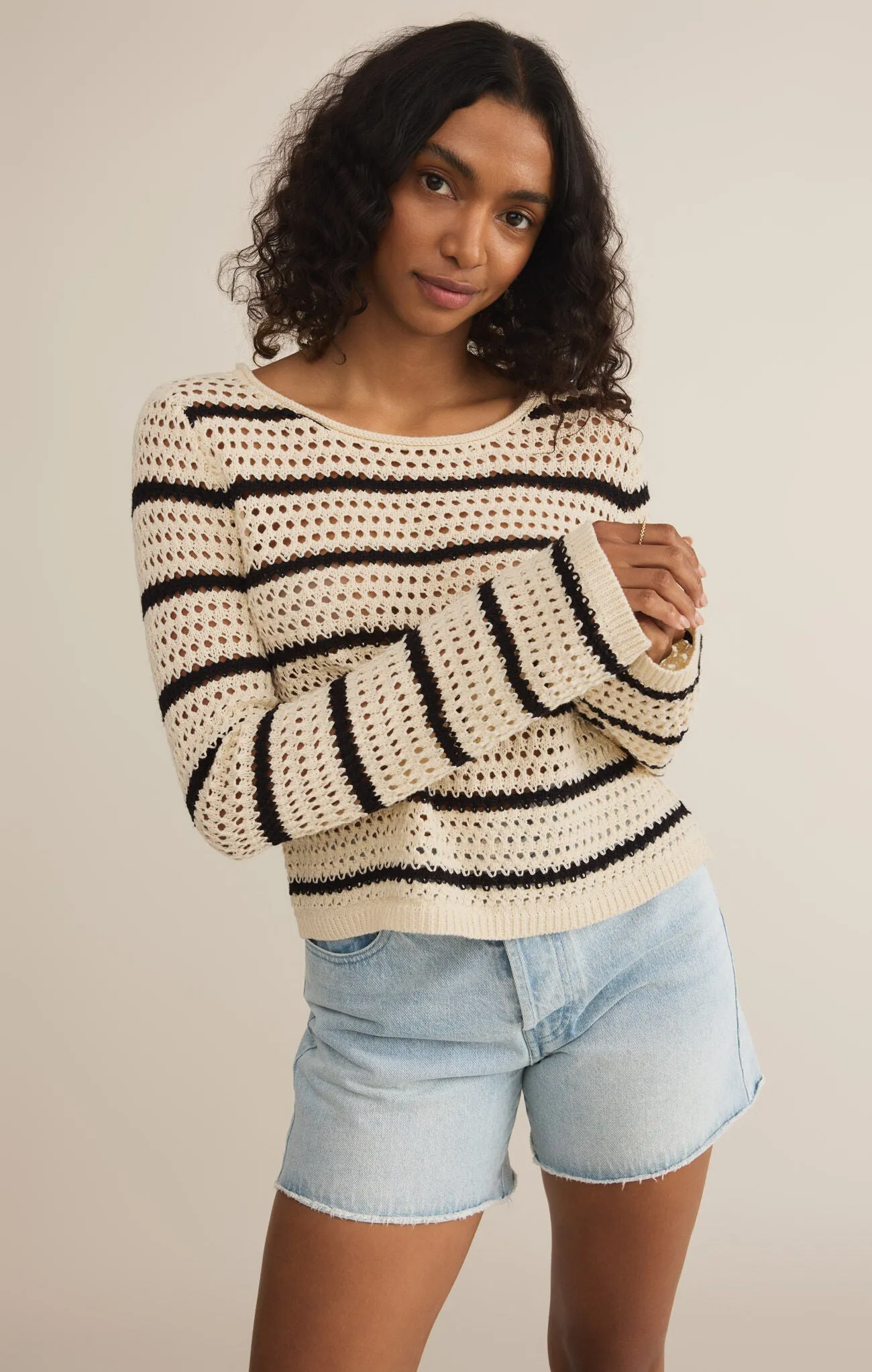 Kit Stripe Crochet Sweater ZW251197