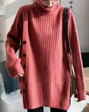 Knit High-collared Round Neck Long Sleeve Sweaters