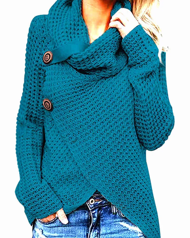Knitted Asymmetric Neck Asymmetric Hem Plain Sweaters Pullover