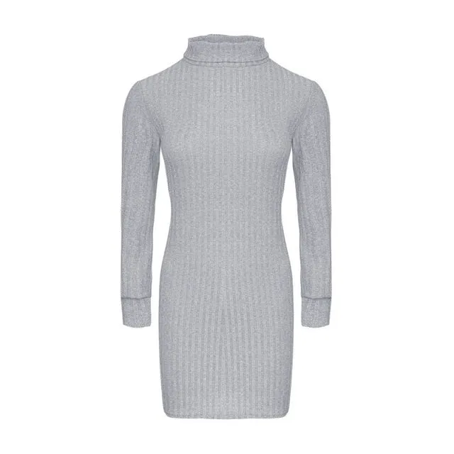 Knitted Lantern Sleeve Pullover Turtleneck Dress