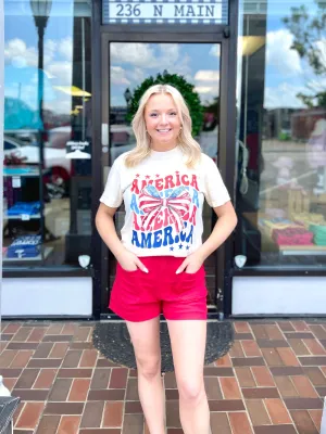 Ladies High Waist Red Shorts With Pockets