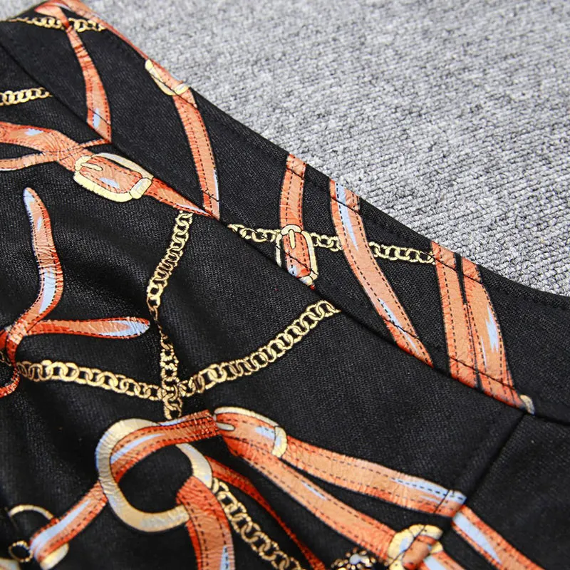 Lady Leather Skirts Genuine Sheepskin Printed Pleated Slit Sexy Hip Wrap Mid-Length Skirt 2022 Autumn Winter New TF4749