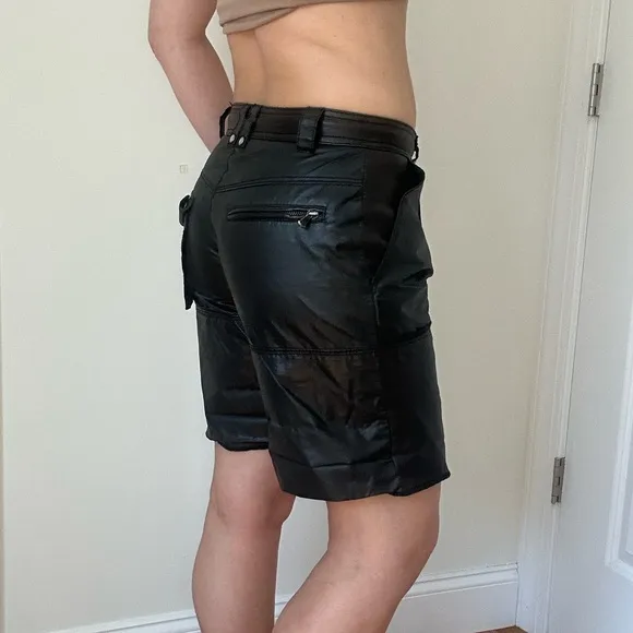 Leather Combo Low Rise Cargo Pocket Bermuda Shorts