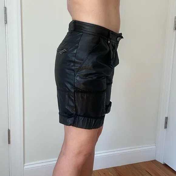 Leather Combo Low Rise Cargo Pocket Bermuda Shorts