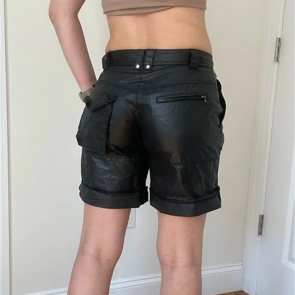 Leather Combo Low Rise Cargo Pocket Bermuda Shorts