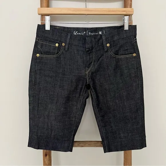 [levi’s capital E] nwot premium dark wash tailored bermuda denim jean shorts 26
