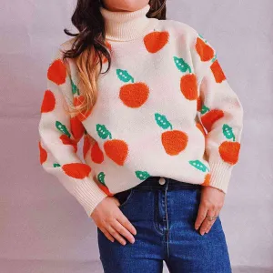 Liana Fruit Pattern Turtleneck Dropped Sweater