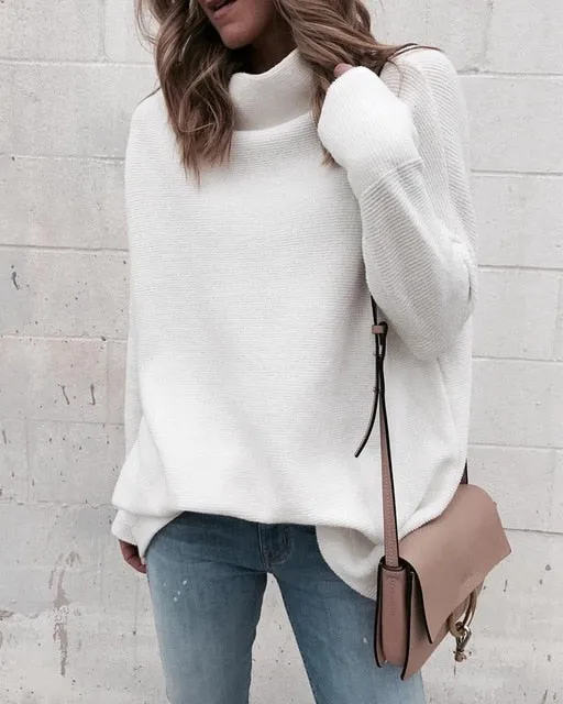 Long Sleeve Autumn Winter Sweater Women White Knitted Sweaters