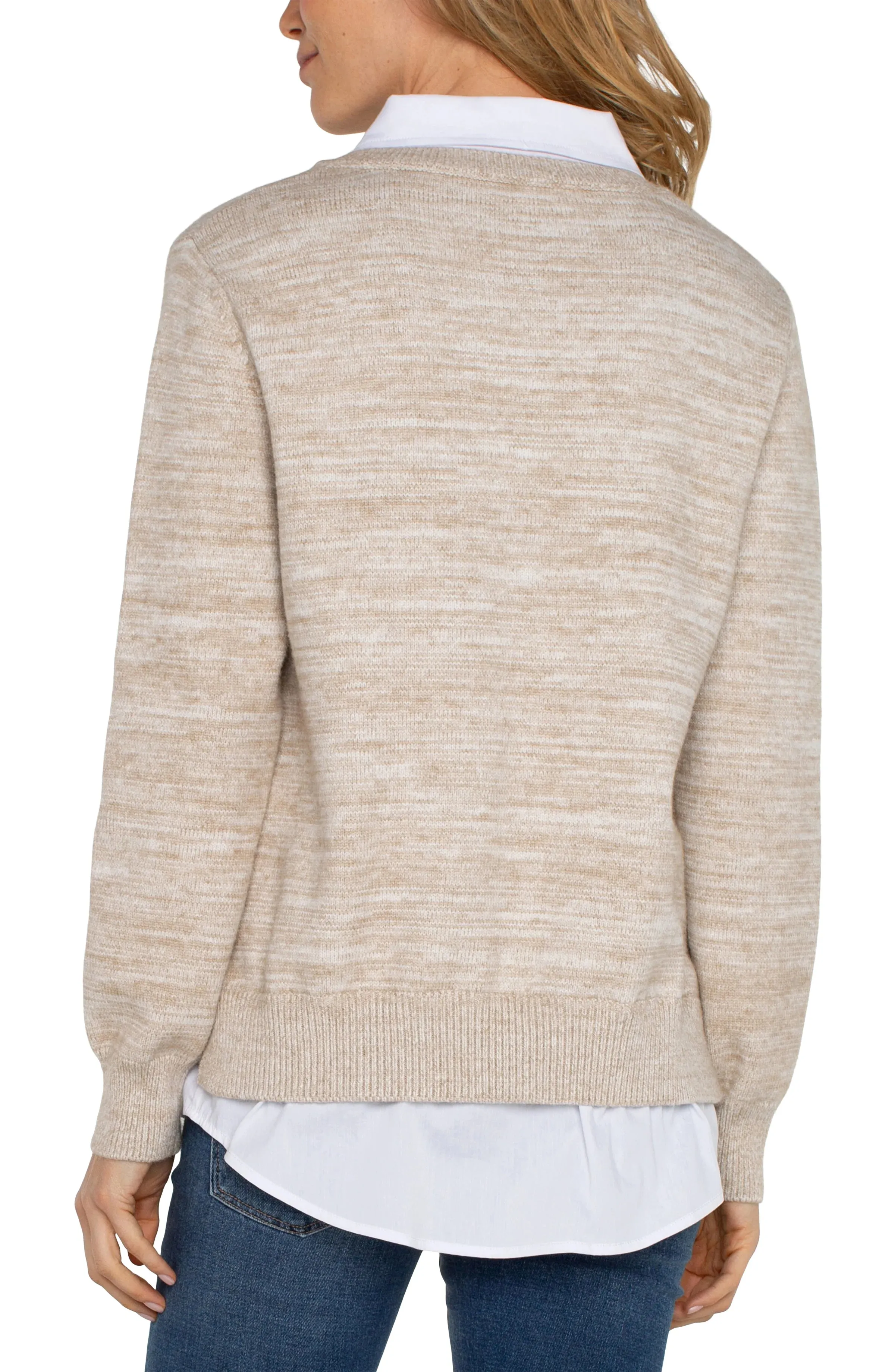 Long Sleeve Collared Sweater in Oatmeal Melange