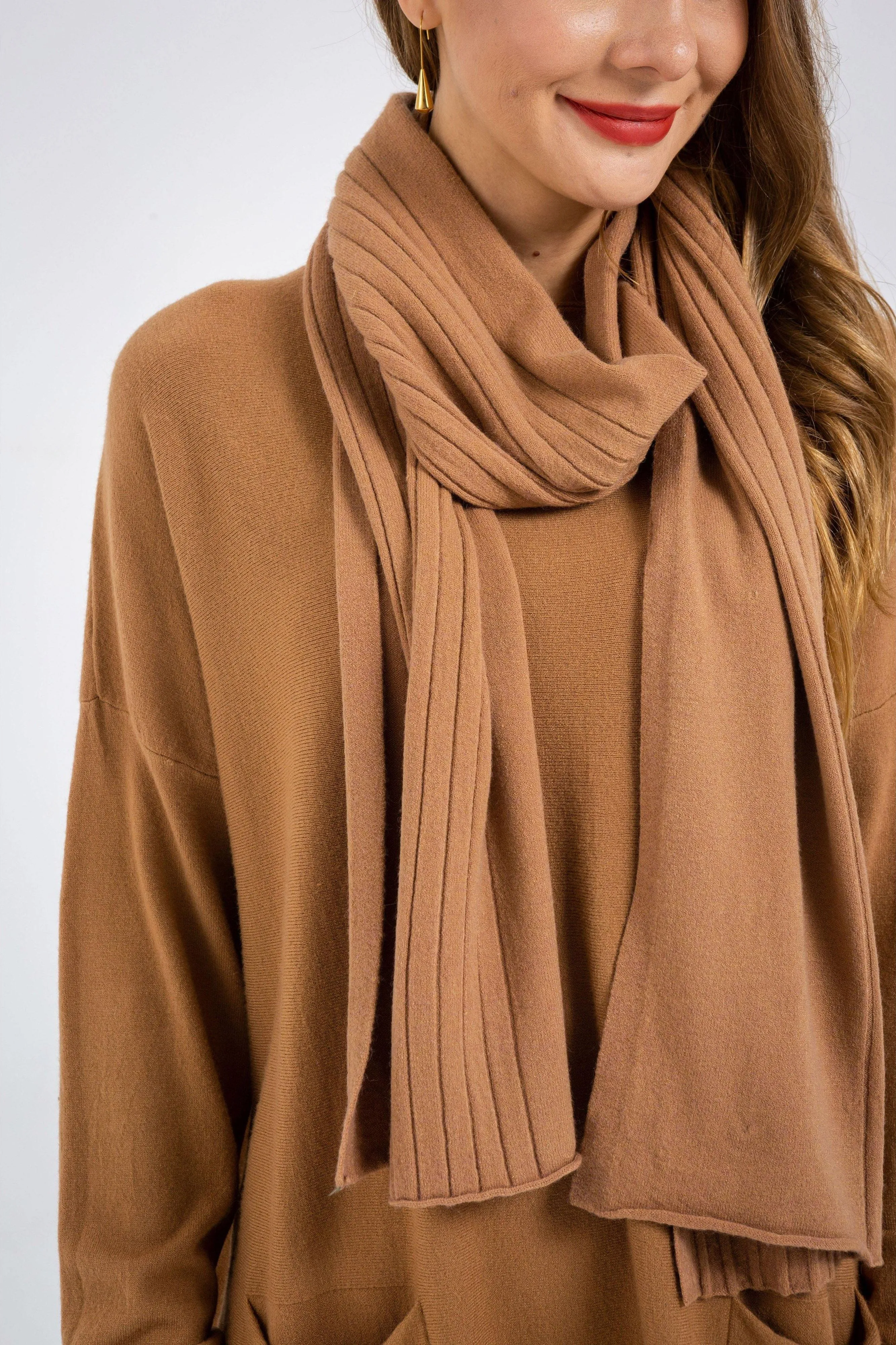 Long Sleeve Dress Knitted Sweater and Scarf